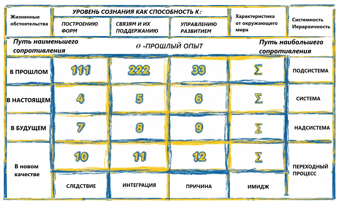 Числовая матрица 12 детерминант субъекта в системе КАПСиД